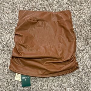 HALARA Faux Leather Pencil Skirt in Chestnut Brown